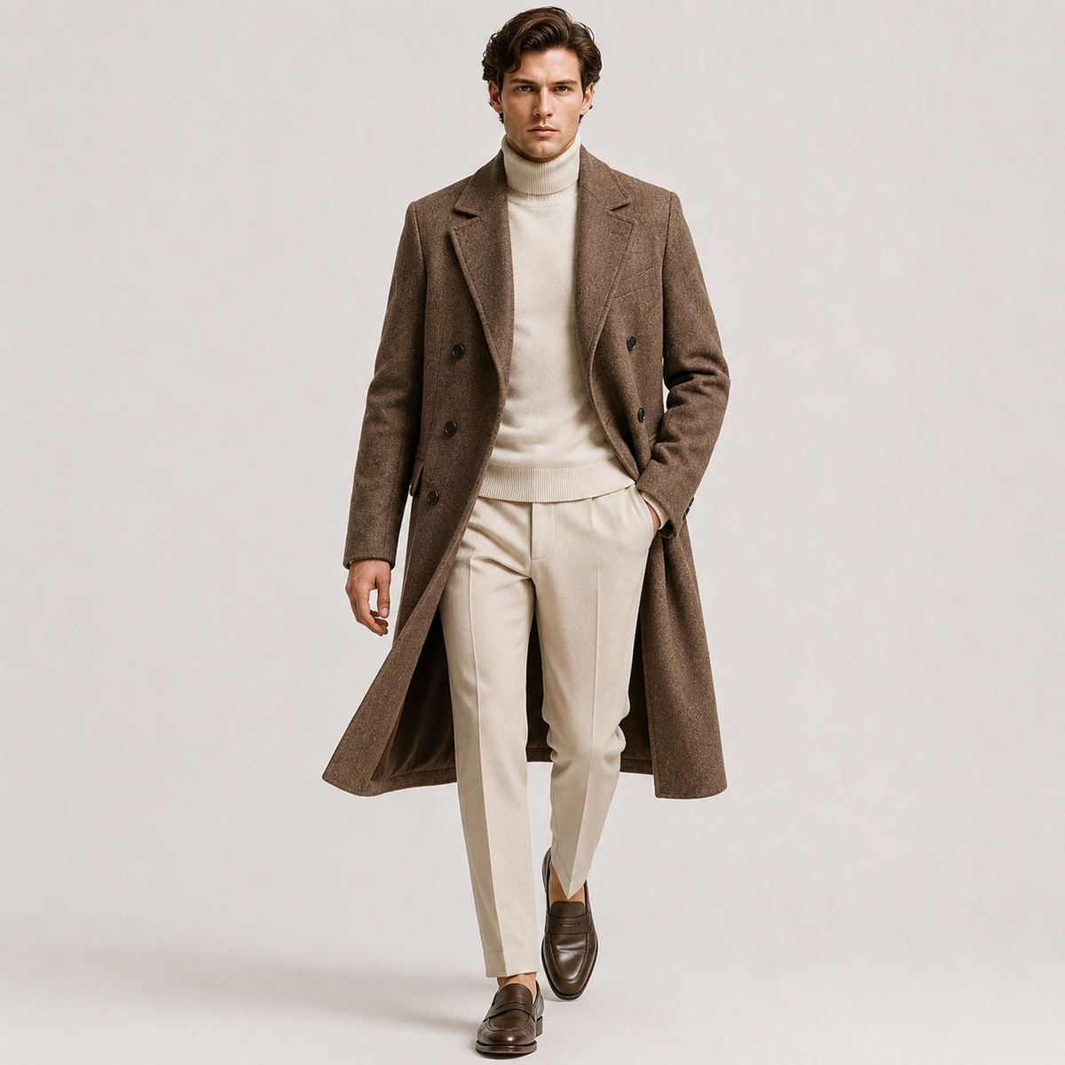 Men's Double Breasted Wool Coat Insulated Winter Formal Outerwear 5