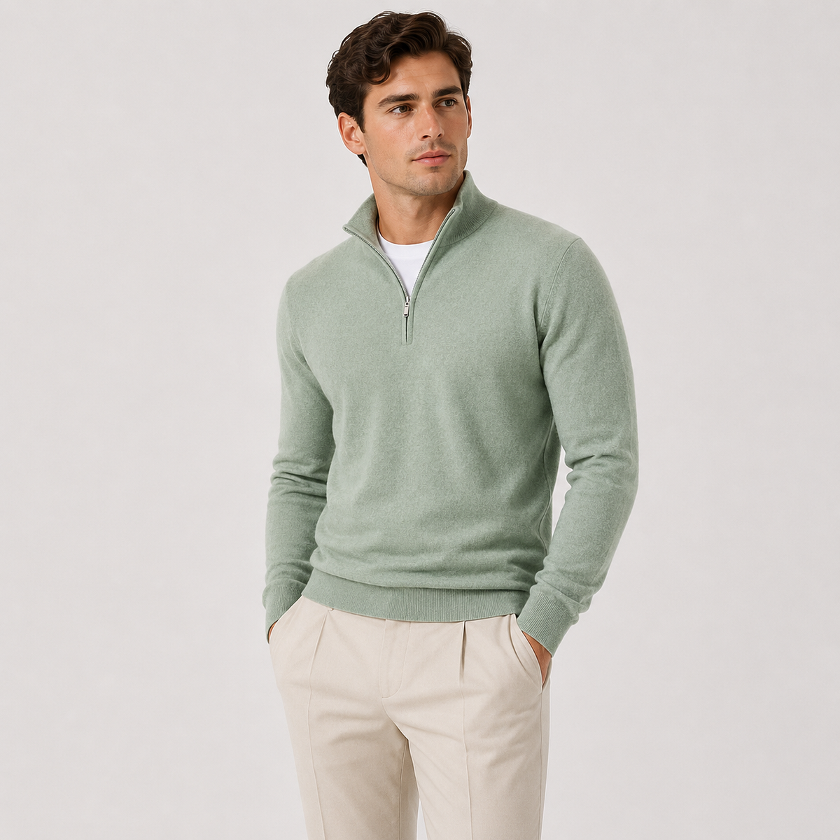 Men's Quarter Zip Knit Sweater Lightweight Warm Pullover 10