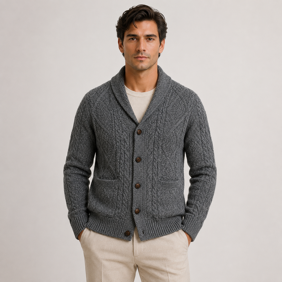 Men's Shawl Collar Cardigan Soft Knit Smart Casual Sweater 5