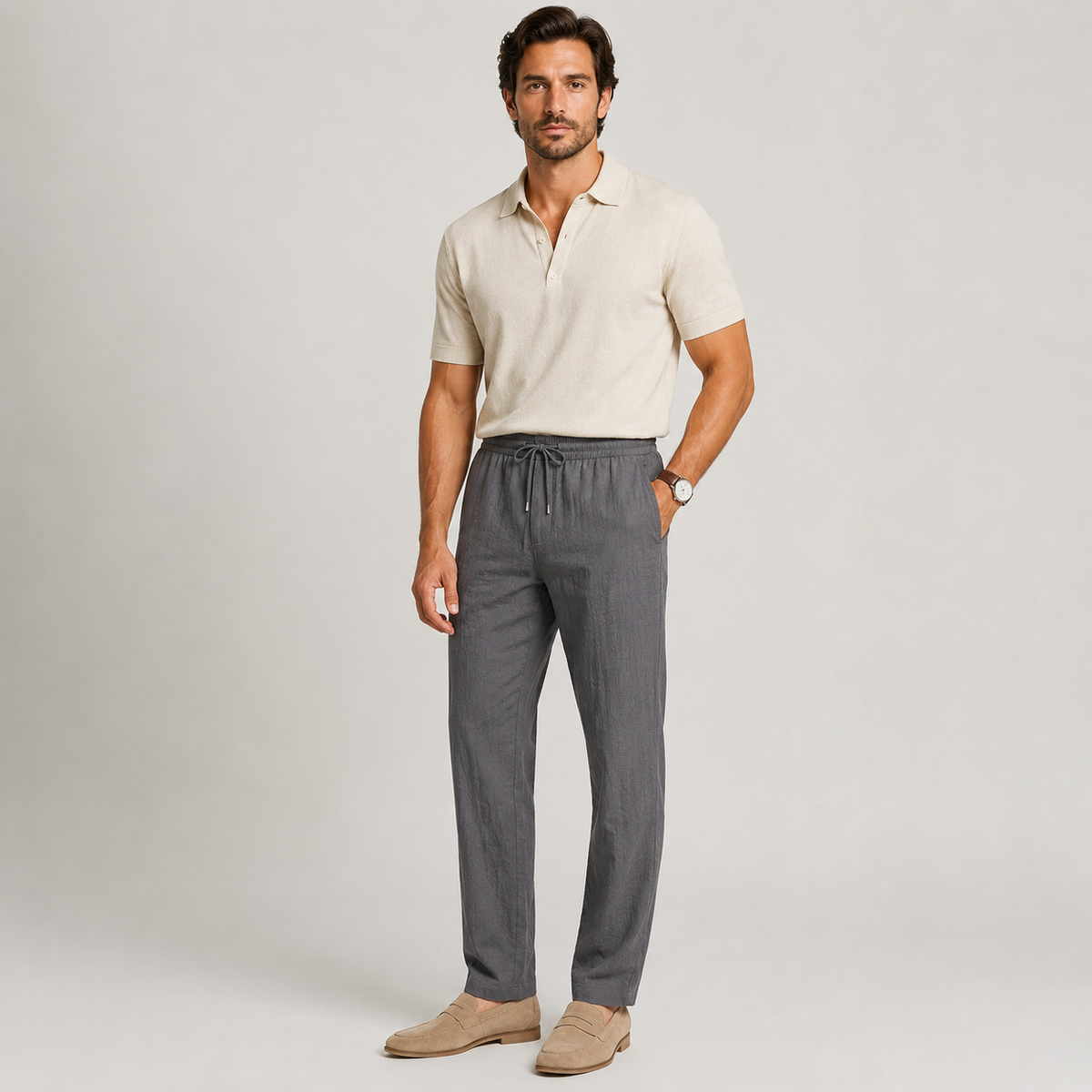 Men's Casual Pants Elastic Waist Lightweight Comfort 5