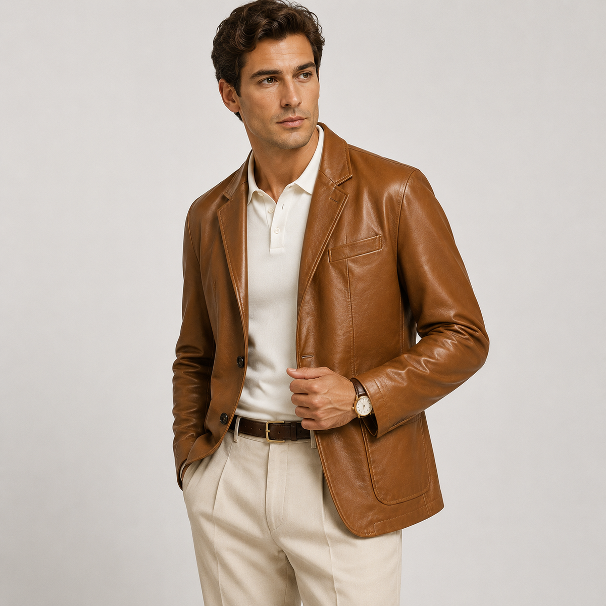 Men's Classic Leather Look Jacket Refined Smart Casual Elegance 0