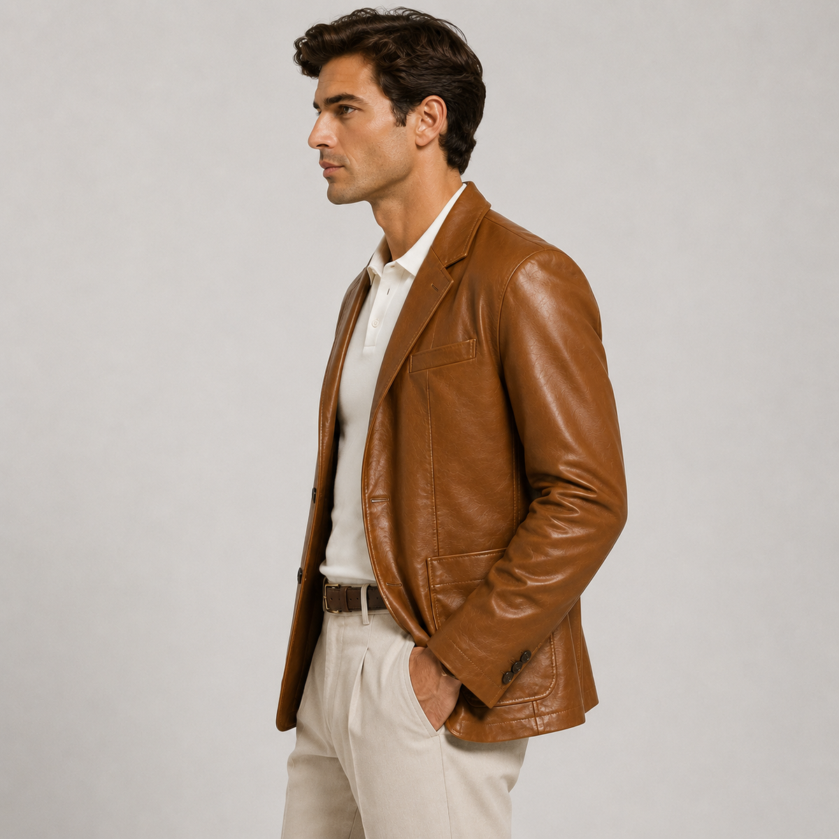 Men's Classic Leather Look Jacket Refined Smart Casual Elegance 1
