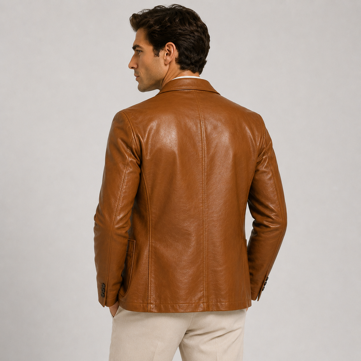 Men's Classic Leather Look Jacket Refined Smart Casual Elegance 3
