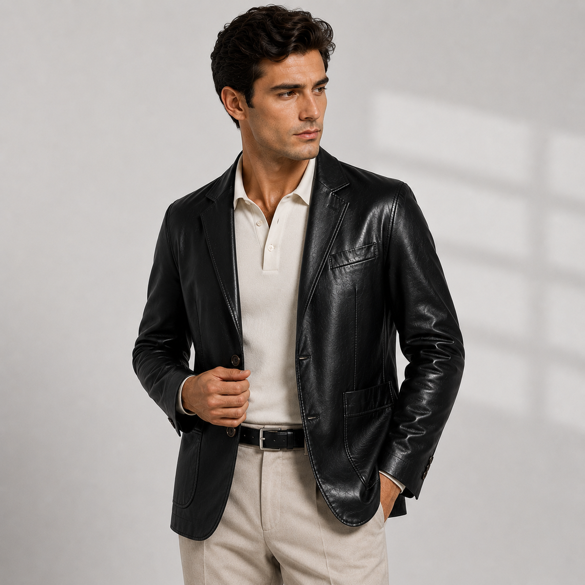 Men's Classic Leather Look Jacket Refined Smart Casual Elegance 4