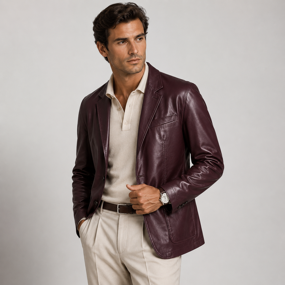 Men's Classic Leather Look Jacket Refined Smart Casual Elegance 5
