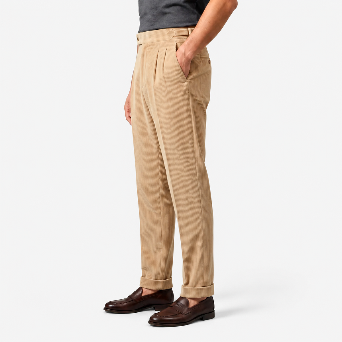 Men's Corduroy Pleated Trousers Classic Tailored Comfort Fit 1