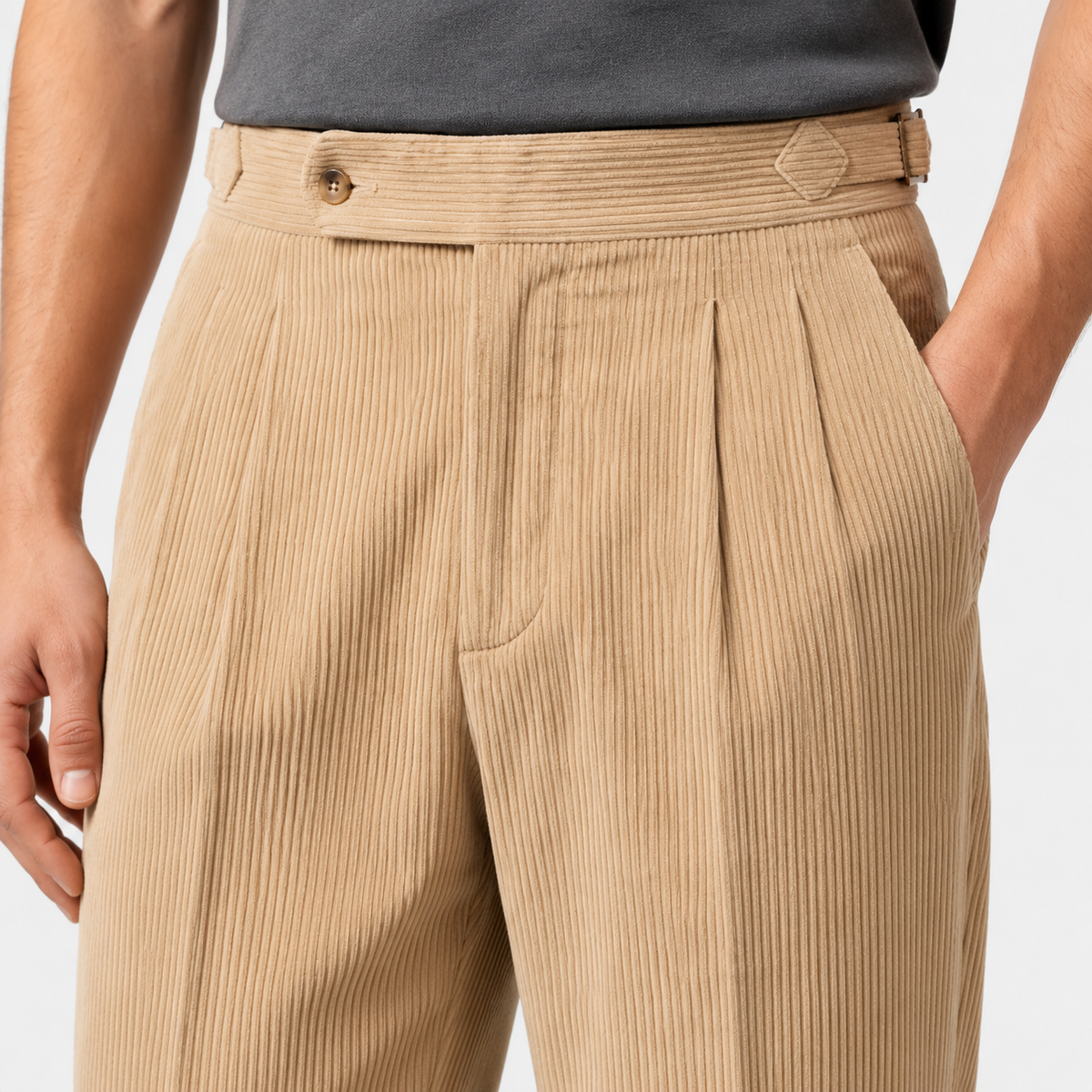Men's Corduroy Pleated Trousers Classic Tailored Comfort Fit 2