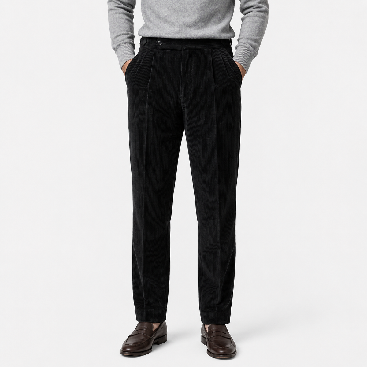 Men's Corduroy Pleated Trousers Classic Tailored Comfort Fit 4