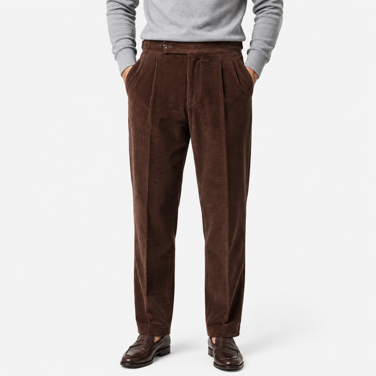 Men's Corduroy Pleated Trousers Classic Tailored Comfort Fit 5
