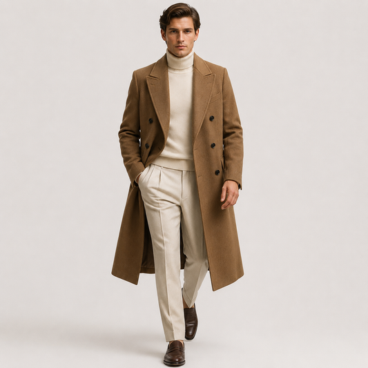 Men's Double Breasted Wool Coat Insulated Winter Formal Outerwear 0