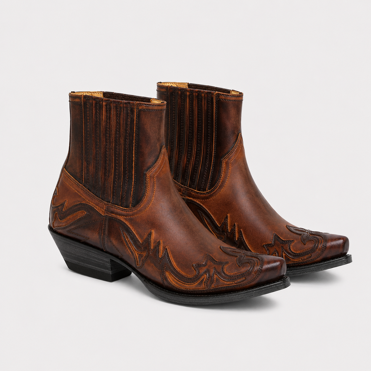 Men's Leather Look Cowboy Boots Comfortable Western Riding Boots 0
