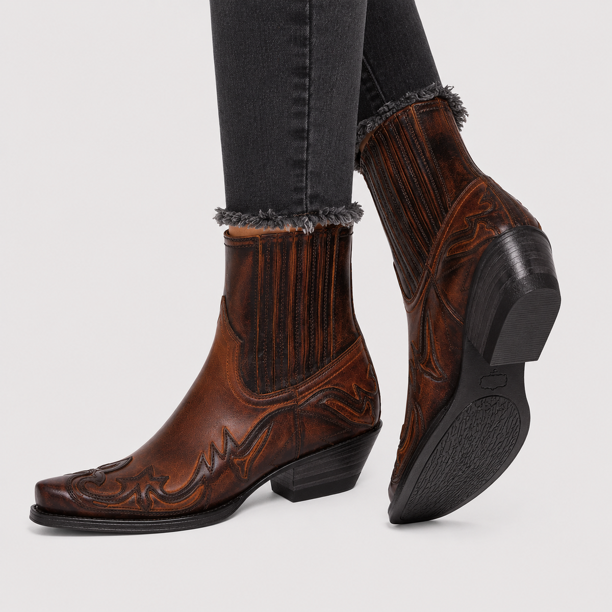 Men's Leather Look Cowboy Boots Comfortable Western Riding Boots 2