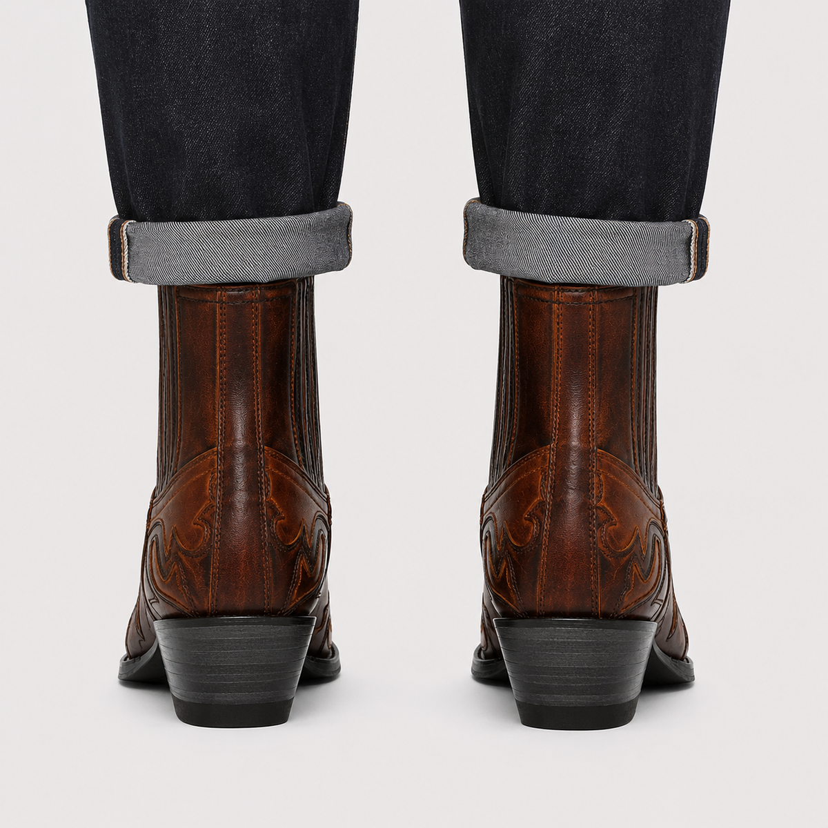 Men's Leather Look Cowboy Boots Comfortable Western Riding Boots 3