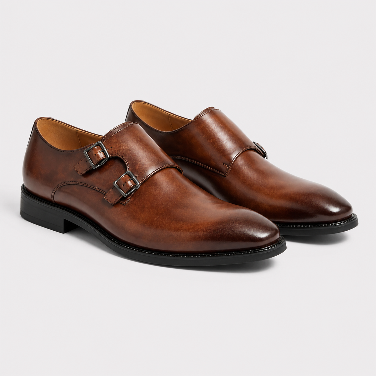 Men's Leather Look Double Monk Strap Loafers Classic Formal Dress Shoes 0