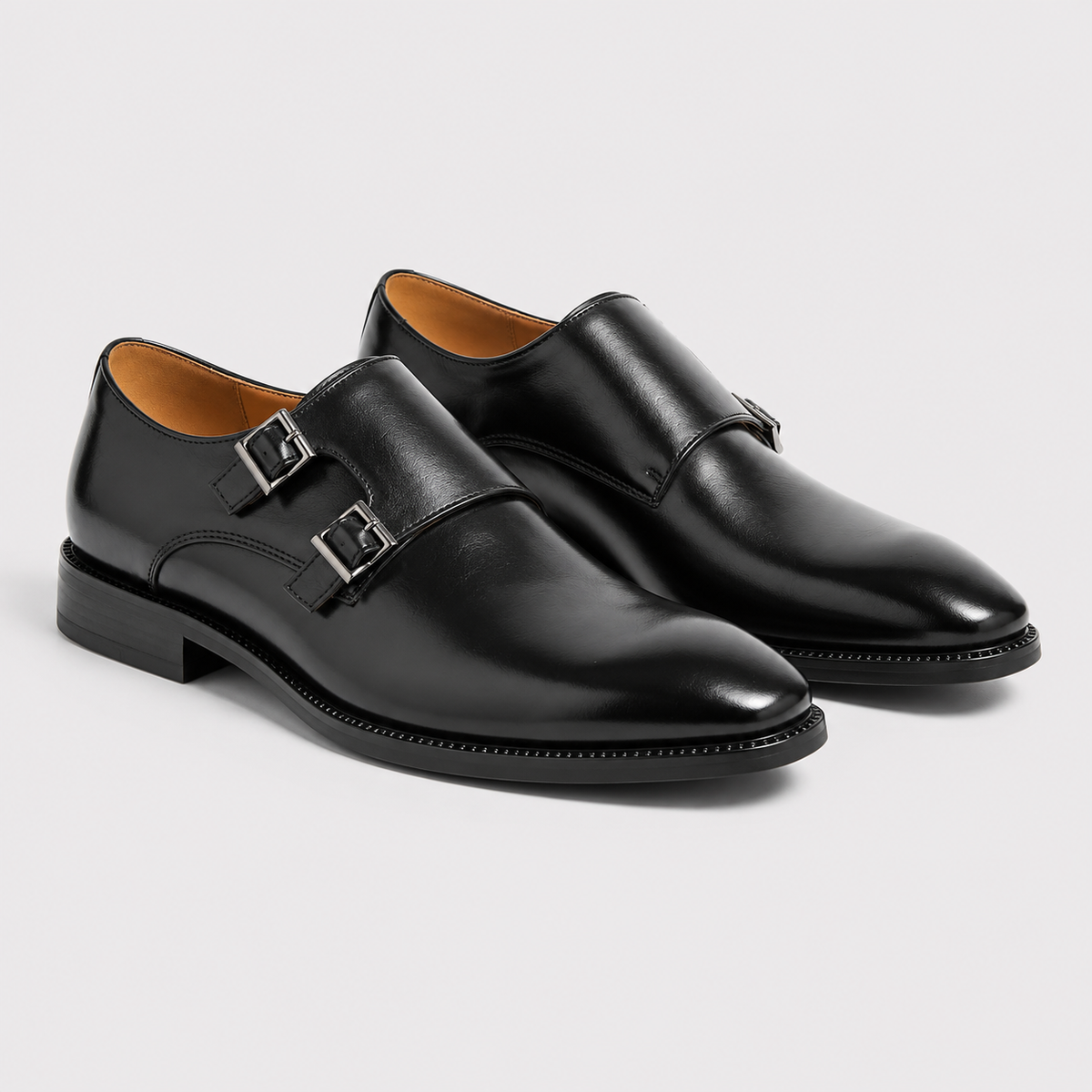 Men's Leather Look Double Monk Strap Loafers Classic Formal Dress Shoes 4
