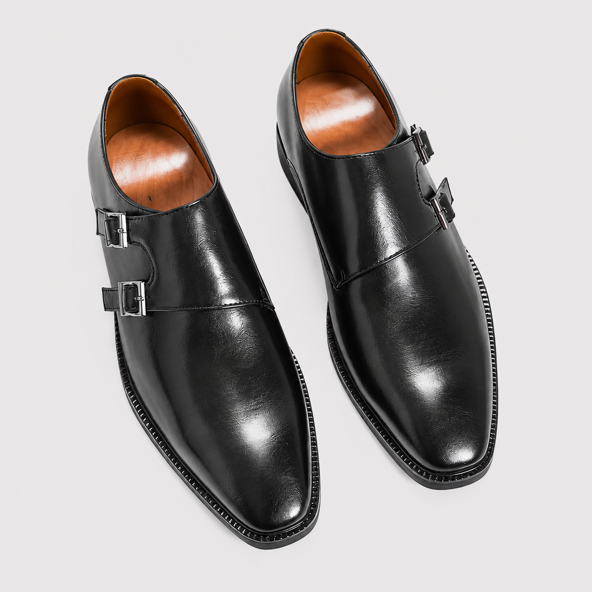 Men's Leather Look Double Monk Strap Loafers Classic Formal Dress Shoes 5