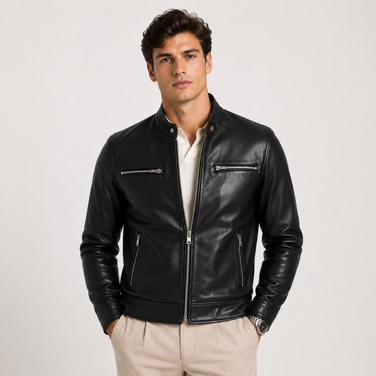Men's Leather Look Jacket Classic Zip Front Lightweight Casual Outerwear 0