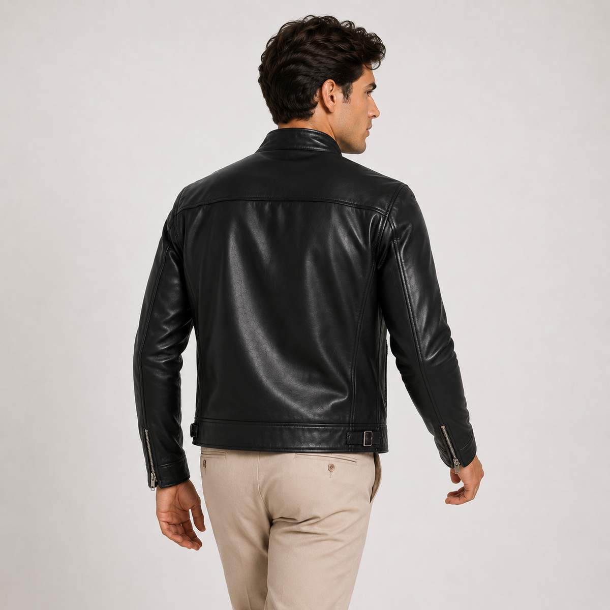 Men's Leather Look Jacket Classic Zip Front Lightweight Casual Outerwear 3