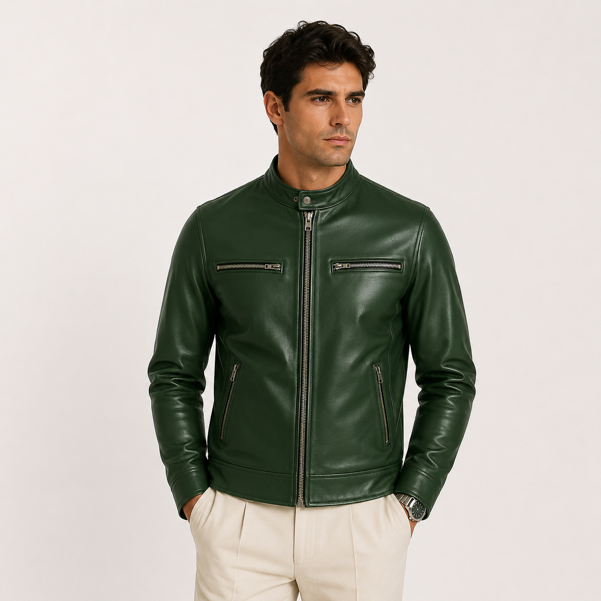Men's Leather Look Jacket Classic Zip Front Lightweight Casual Outerwear 5