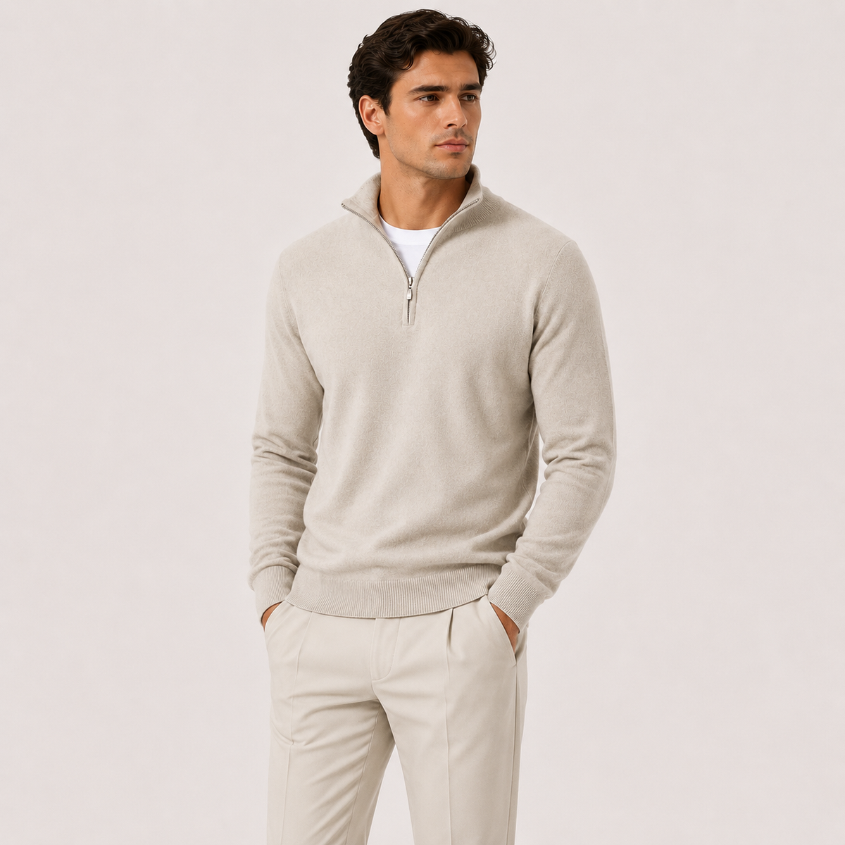 Men's Quarter Zip Knit Sweater Lightweight Warm Pullover 0