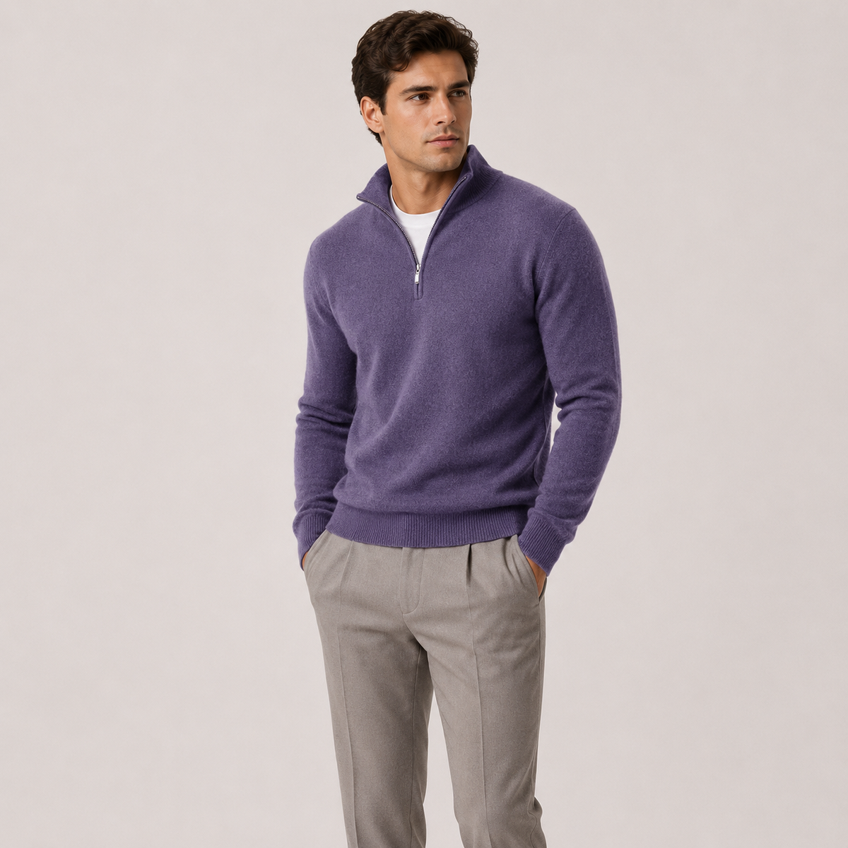 Men's Quarter Zip Knit Sweater Lightweight Warm Pullover 6