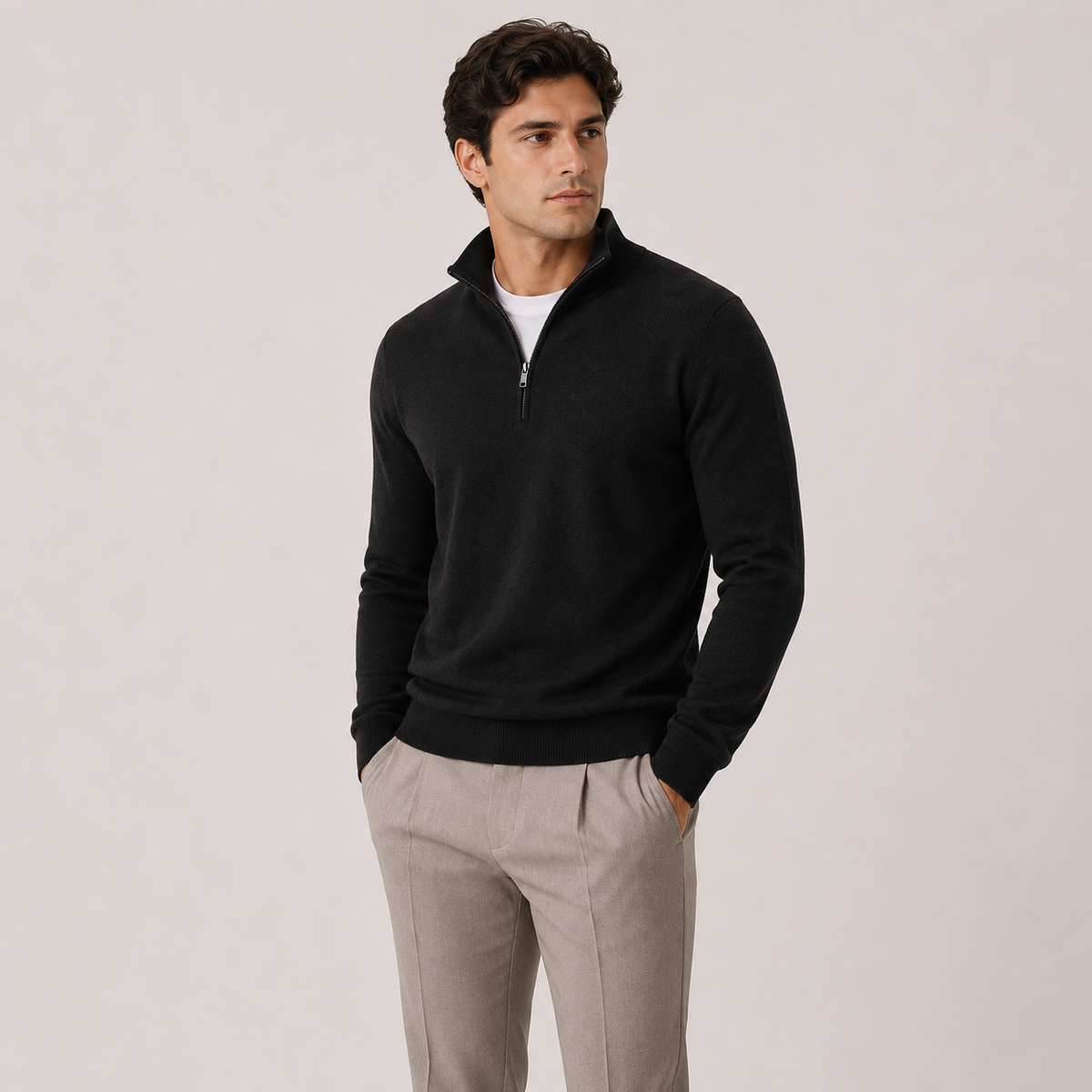 Men's Quarter Zip Knit Sweater Lightweight Warm Pullover 7