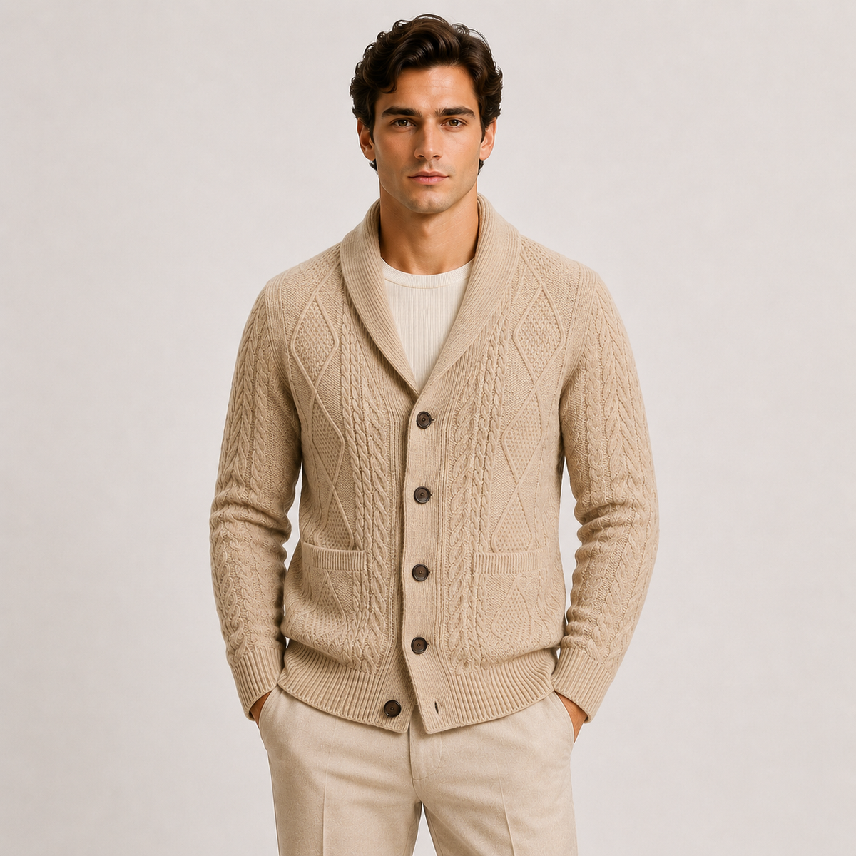 Men's Shawl Collar Cardigan Soft Knit Smart Casual Sweater 0