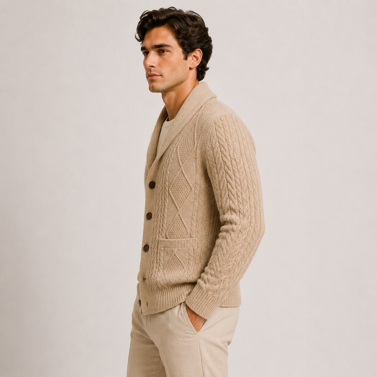 Men's Shawl Collar Cardigan Soft Knit Smart Casual Sweater 1