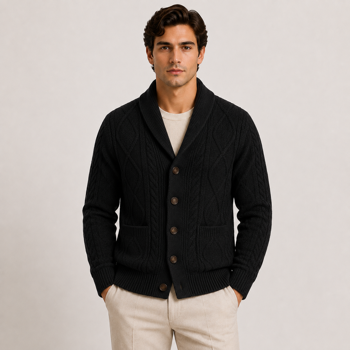 Men's Shawl Collar Cardigan Soft Knit Smart Casual Sweater 4