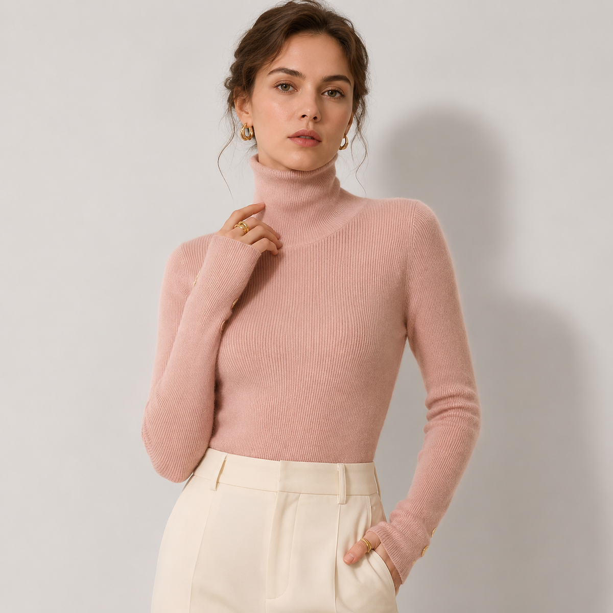 Women's Cashmere Look Turtleneck Lightweight Warm Knit Pullover