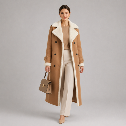 Women's Classic Lapel Collar Coat Elegant Long Winter Jacket