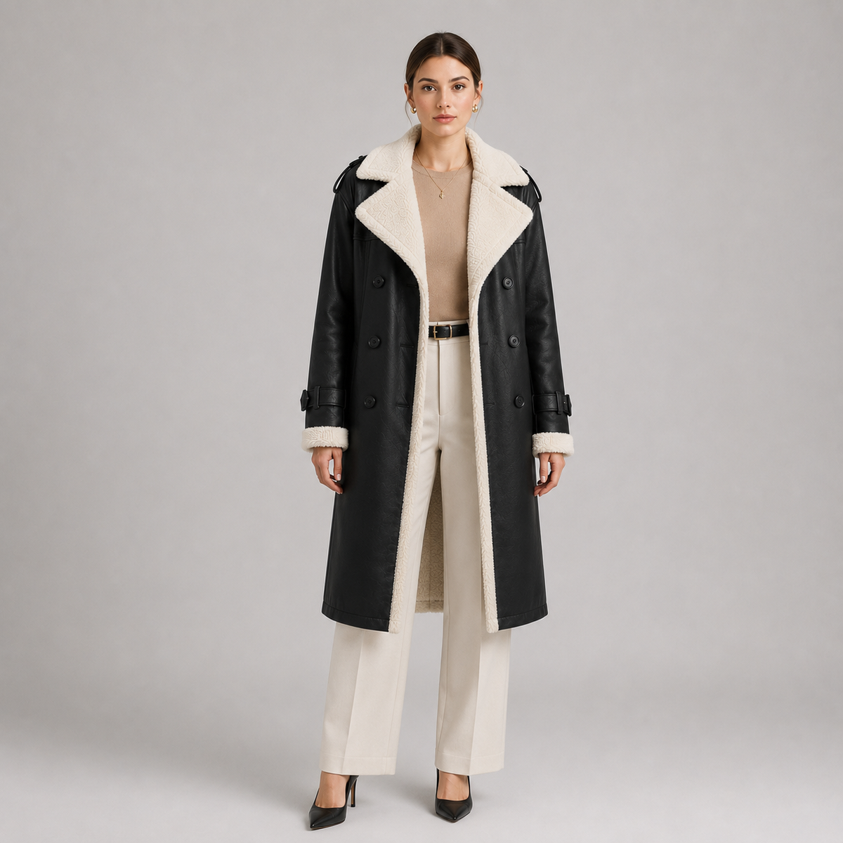 Women's Classic Lapel Collar Coat Elegant Long Winter Jacket