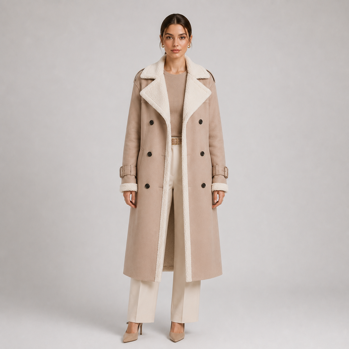 Women's Classic Lapel Collar Coat Elegant Long Winter Jacket