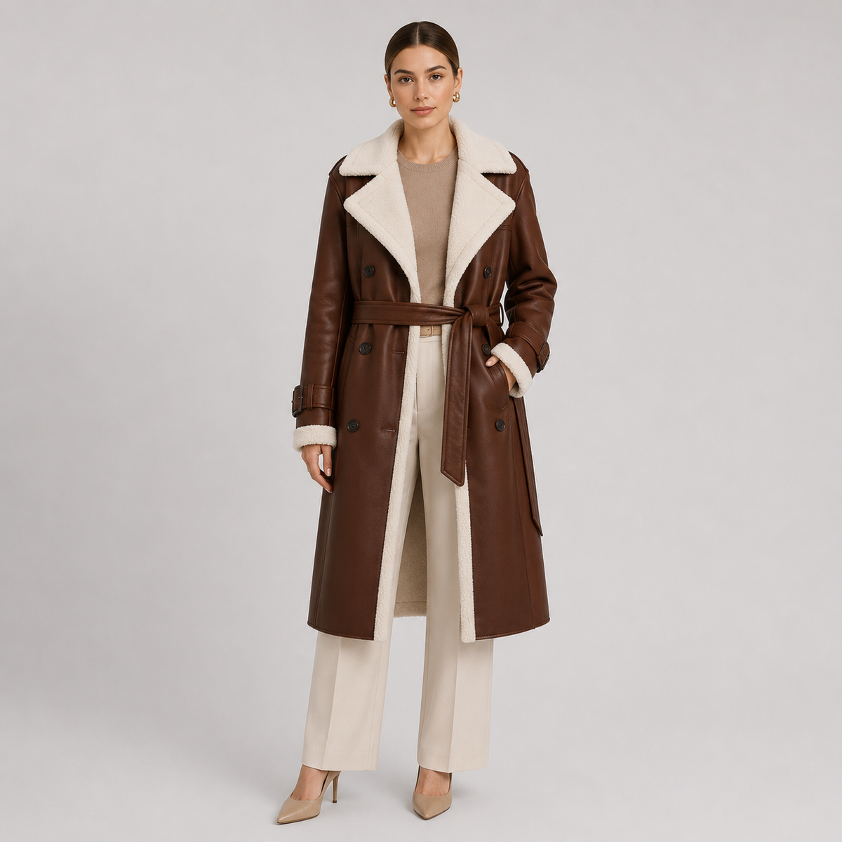 Women's Classic Lapel Collar Coat Elegant Long Winter Jacket