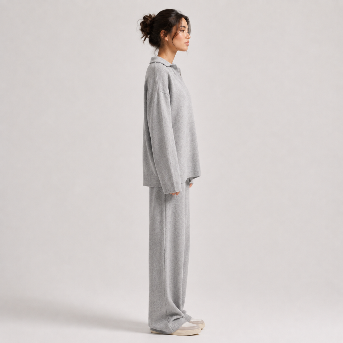 Women's Classic Two Piece Set Polo Sweater Wide Leg Pants