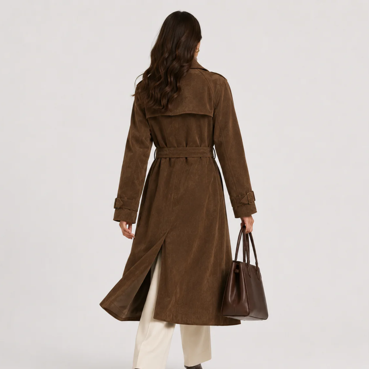 Women's Double Breasted Suede Coat Timeless Belted Outerwear