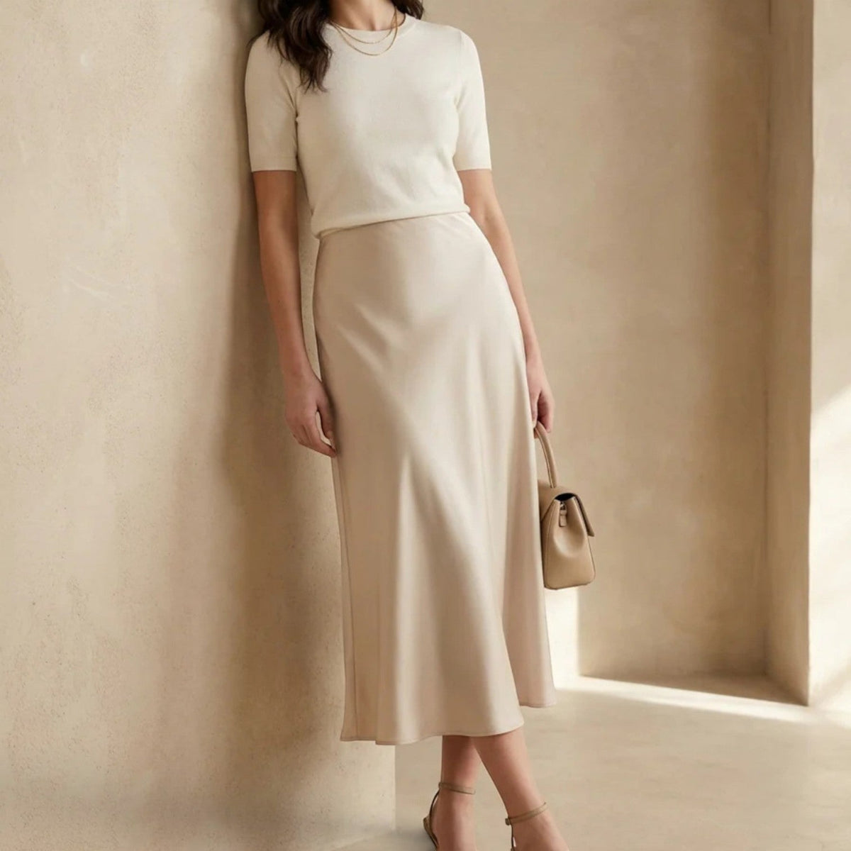 Women’s High Waist Silk Midi Skirt