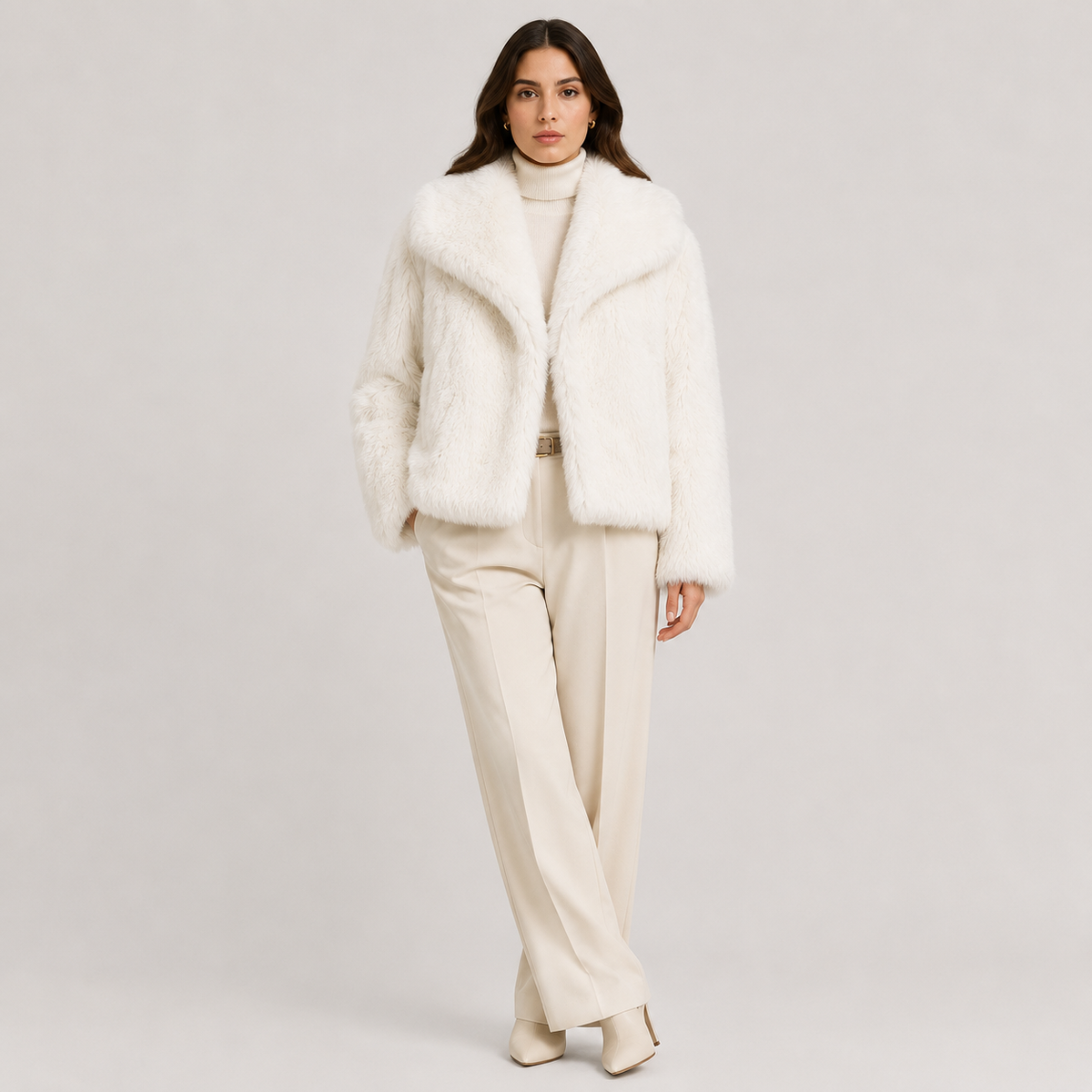 Women's Warm Faux Fur Look Jacket for Winter Elegant Outerwear