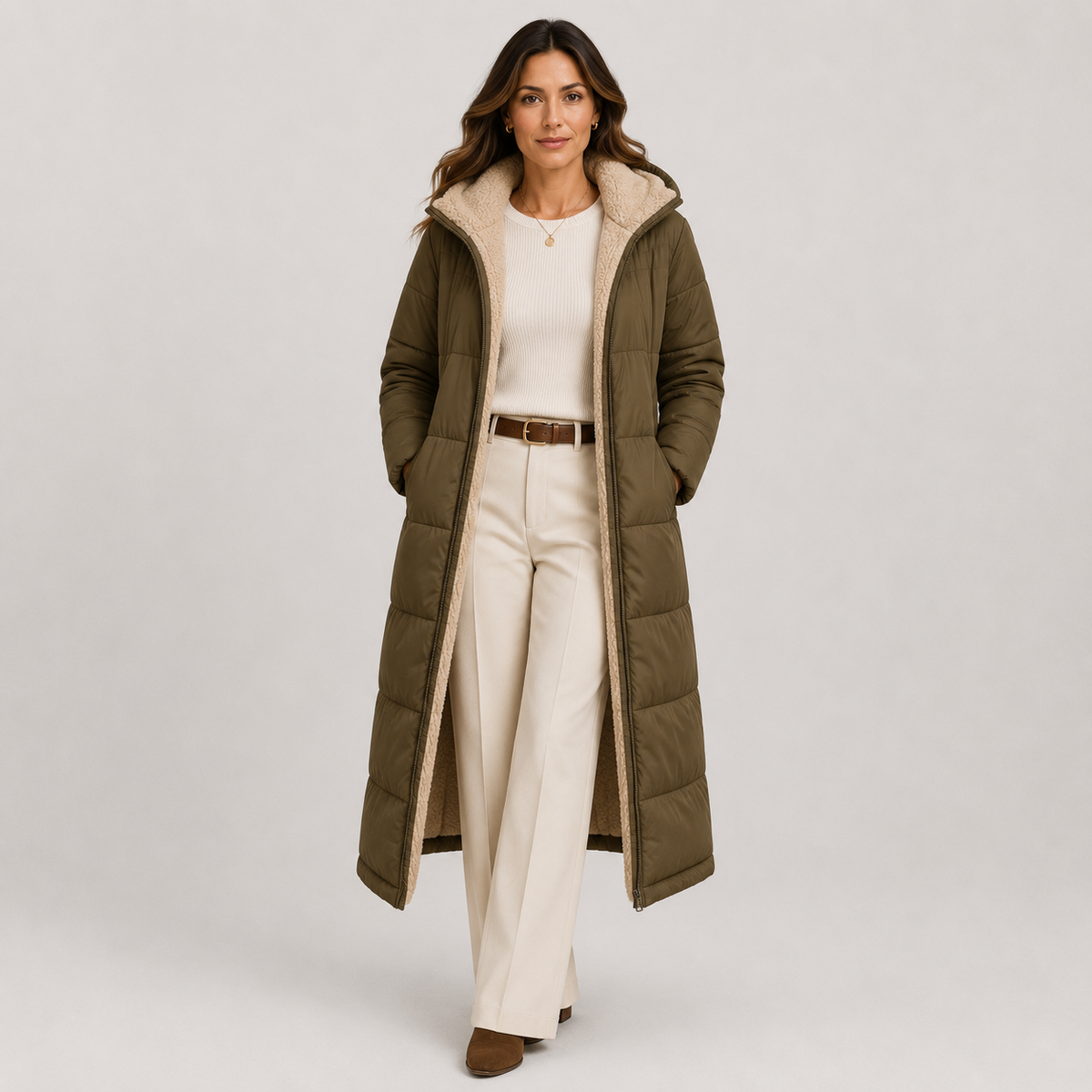 Women's Warm Long Hooded Winter Coat with Plush Lining