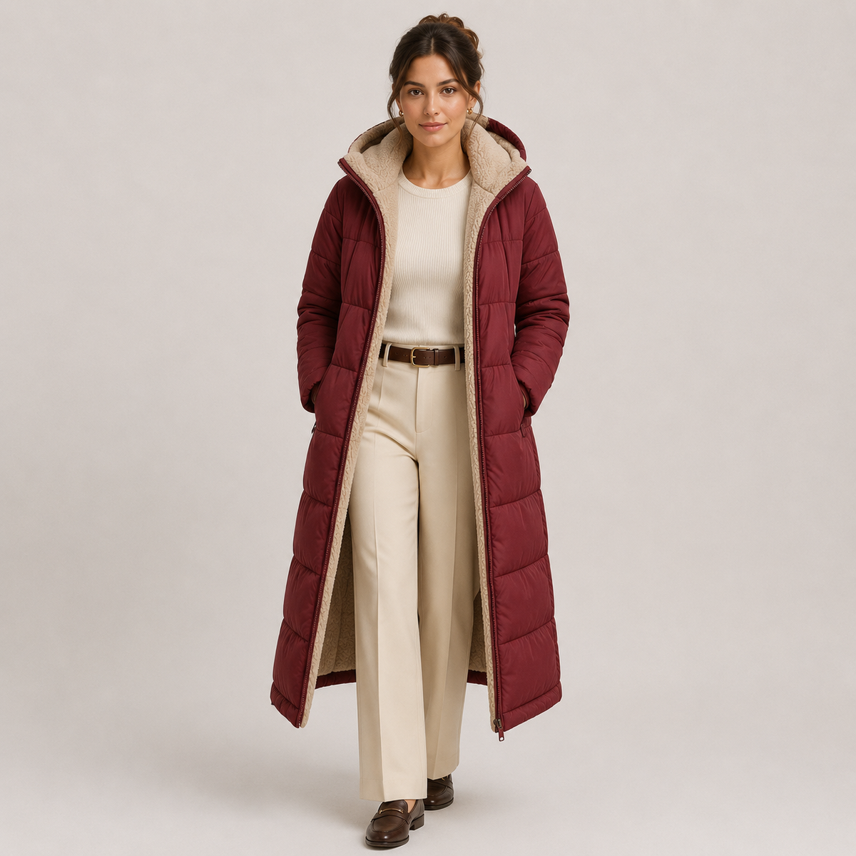 Women's Warm Long Hooded Winter Coat with Plush Lining