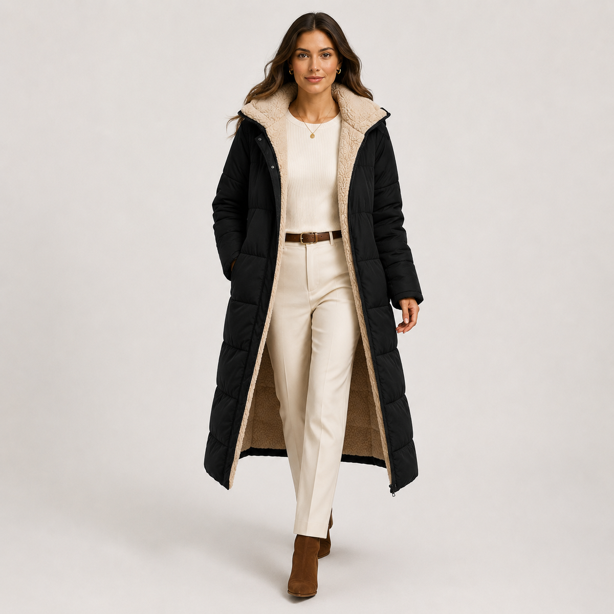 Women's Warm Long Hooded Winter Coat with Plush Lining